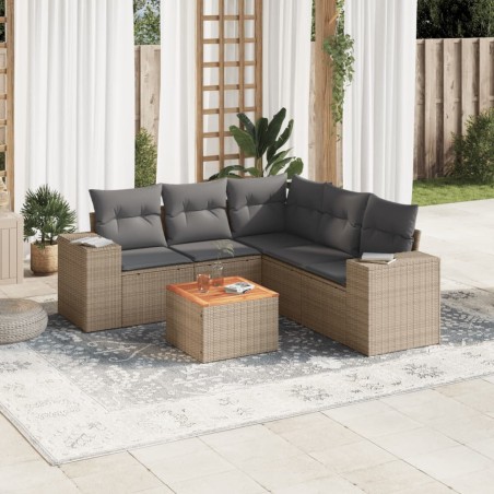 vidaXL Juego de sofás jardín con cojines 6 pzas ratán sintético beige