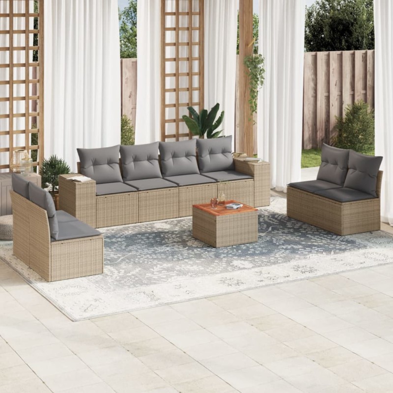vidaXL Set de sofás de jardín 9 pzas con cojines ratán sintético beige vidaXL Set de sofás de jardín 9 pzas con cojines ratán sintético beige
