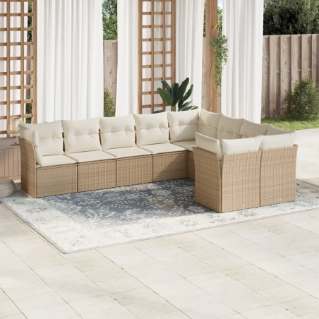 vidaXL Set de sofás de jardín 9 pzas con cojines ratán sintético beige