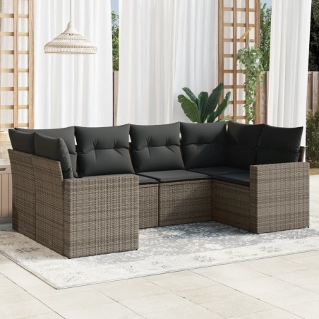 vidaXL Set de muebles de jardín 6 pzas y cojines ratán sintético gris
