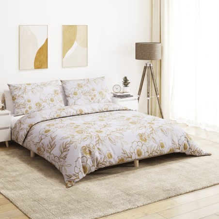 vidaXL Juego de funda nórdica algodón blanco y marrón 135x200 cm