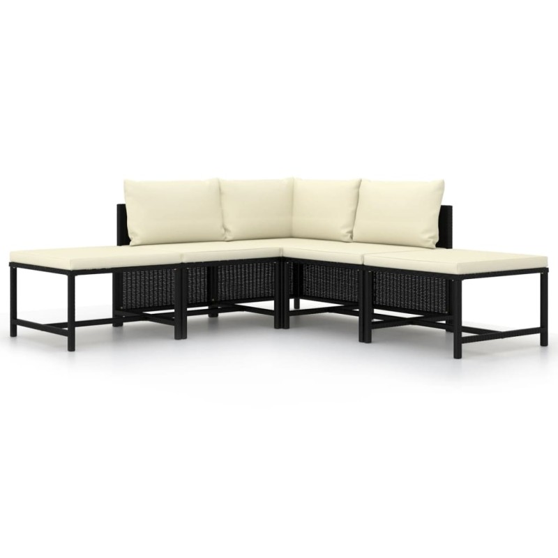 vidaXL Set de sofás de jardín 5 pzas y cojines ratán sintético negro vidaXL Set de sofás de jardín 5 pzas y cojines ratán sintético negro