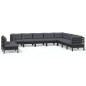 vidaXL Muebles de jardín 10 pzas y cojines negro madera maciza de pino