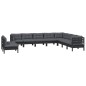 vidaXL Muebles de jardín 10 pzas y cojines negro madera maciza de pino