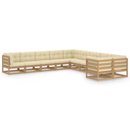 vidaXL Set de muebles de jardín 10 pzs cojines madera pino marrón miel