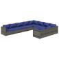 vidaXL Set de muebles de jardín 10 pzas y cojines ratán sintético gris vidaXL Set de muebles de jardín 10 pzas y cojines ratán sintético gris