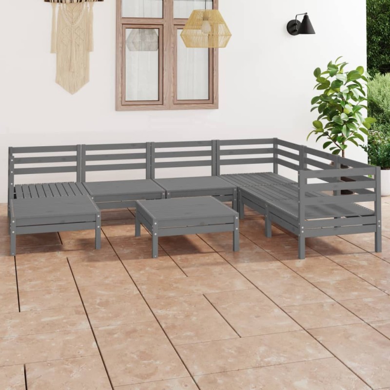 vidaXL Juego de muebles de jardín 8 piezas madera maciza de pino gris vidaXL Juego de muebles de jardín 8 piezas madera maciza de pino gris