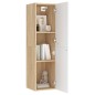 vidaXL Mueble de TV madera contrachapada blanco y roble 30,5x30x110 cm vidaXL Mueble de TV madera contrachapada blanco y roble 30,5x30x110 cm