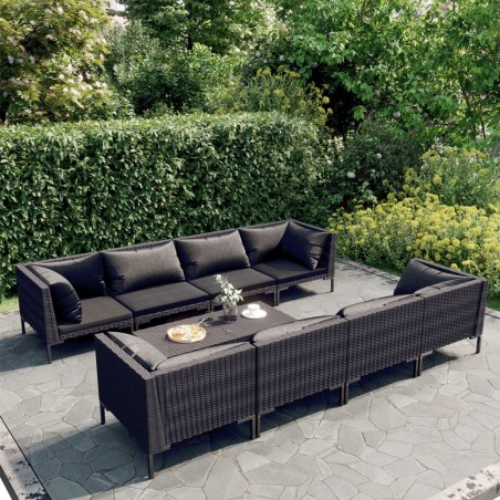 vidaXL Sofás de jardín 9 pzas y cojines ratán sintético gris oscuro