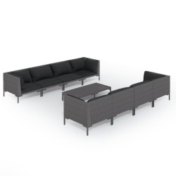 vidaXL Sofás de jardín 9 pzas y cojines ratán sintético gris oscuro