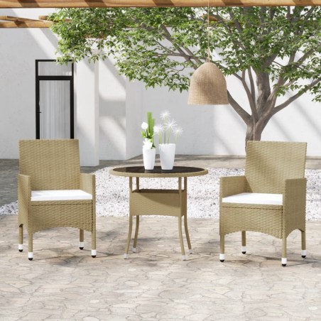 vidaXL Juego de comedor para jardín de 3 piezas ratán sintético beige