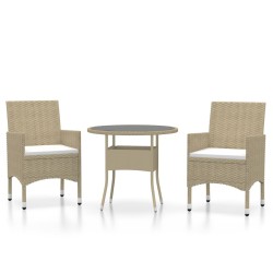 vidaXL Juego de comedor para jardín de 3 piezas ratán sintético beige