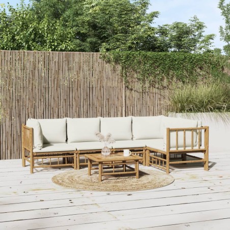 vidaXL Set de muebles de jardín 6 piezas bambú y cojines blanco crema