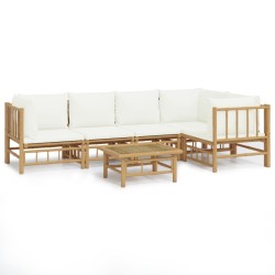 vidaXL Set de muebles de jardín 6 piezas bambú y cojines blanco crema
