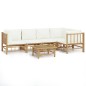 vidaXL Set de muebles de jardín 6 piezas bambú y cojines blanco crema