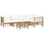 vidaXL Set de muebles de jardín 6 piezas bambú y cojines blanco crema
