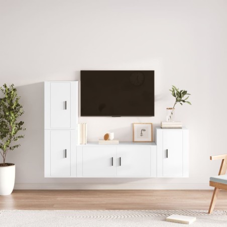 vidaXL Set de muebles para TV 4 piezas madera contrachapada blanco