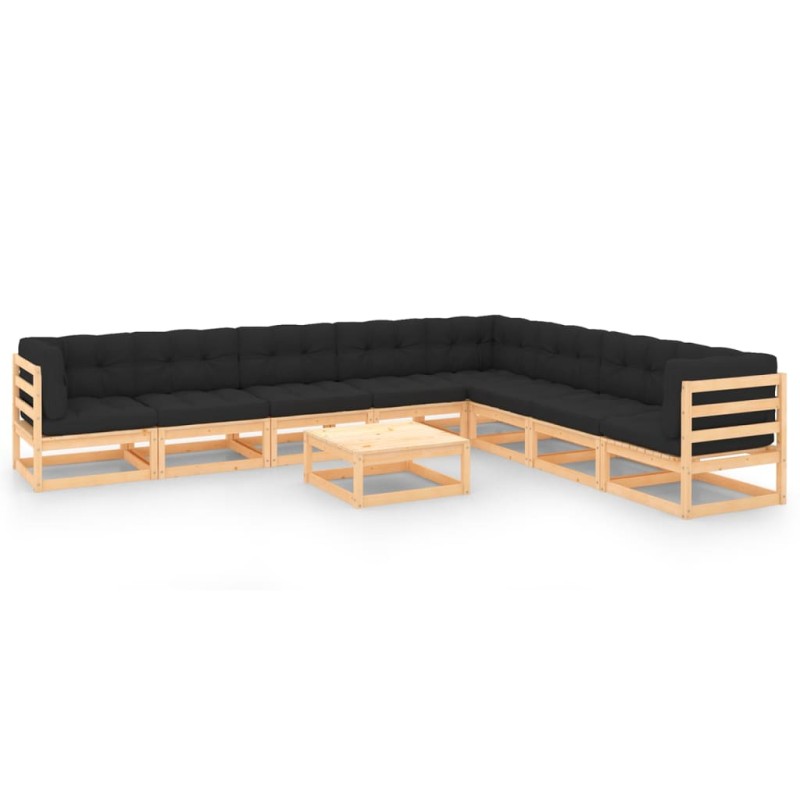 vidaXL Muebles de jardín 9 pzas y cojines antracita madera maciza pino vidaXL Muebles de jardín 9 pzas y cojines antracita madera maciza pino