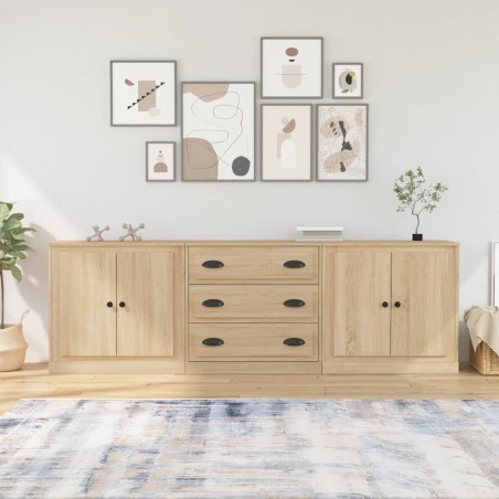 vidaXL Aparadores 3 piezas madera contrachapada color roble sonoma