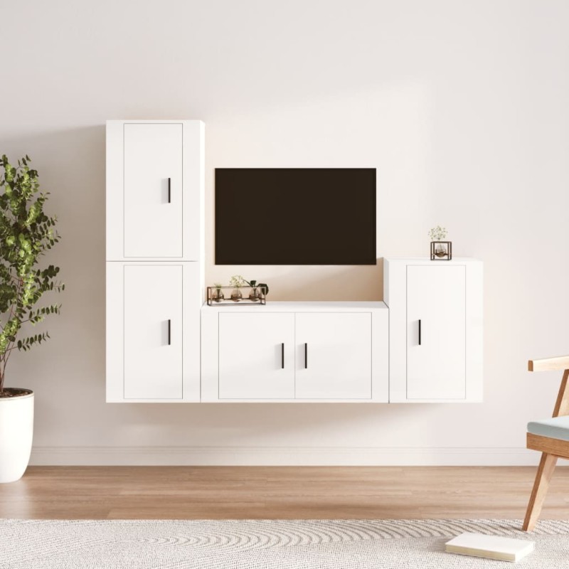 vidaXL Set de muebles de TV 4 pzas madera contrachapada blanco brillo vidaXL Set de muebles de TV 4 pzas madera contrachapada blanco brillo