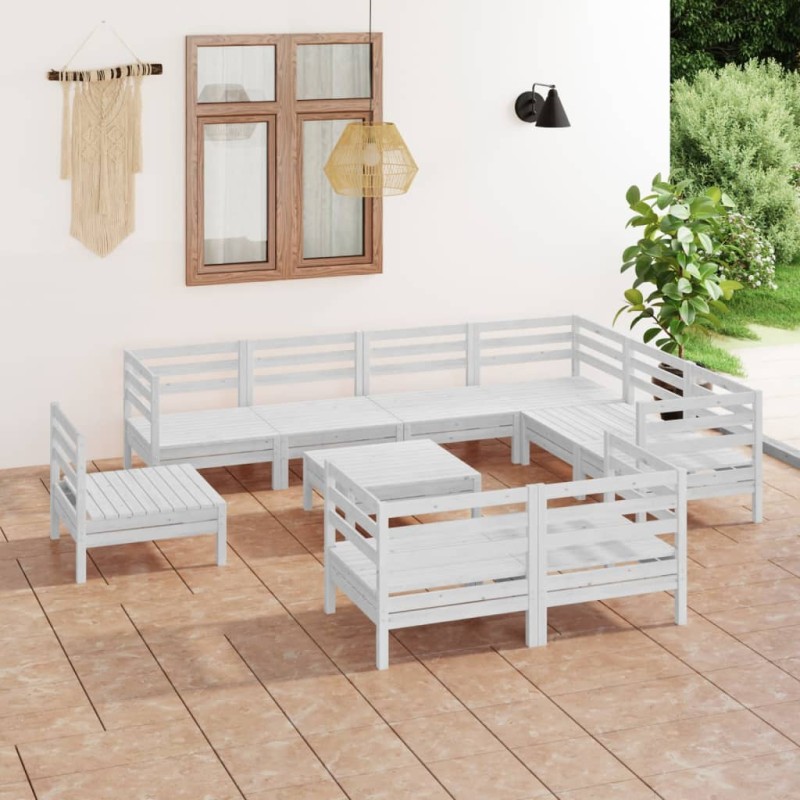 vidaXL Juego de muebles de jardín 10 piezas madera maciza pino blanco vidaXL Juego de muebles de jardín 10 piezas madera maciza pino blanco