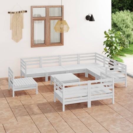 vidaXL Juego de muebles de jardín 10 piezas madera maciza pino blanco