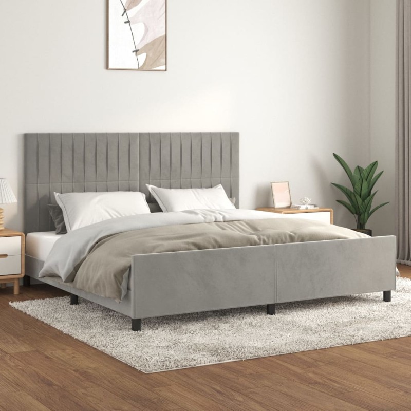 vidaXL Estructura de cama con cabecero terciopelo gris claro 200x200cm vidaXL Estructura de cama con cabecero terciopelo gris claro 200x200cm