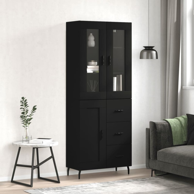 vidaXL Aparador alto madera contrachapada negro 69,5x34x180 cm 
