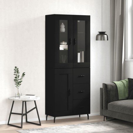 vidaXL Aparador alto madera contrachapada negro 69,5x34x180 cm 