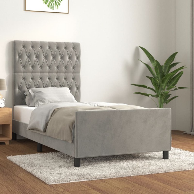 vidaXL Estructura de cama con cabecero terciopelo gris claro 90x190 cm vidaXL Estructura de cama con cabecero terciopelo gris claro 90x190 cm