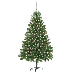 vidaXL Árbol de Navidad preiluminado con luces y bolas verde 210 cm
