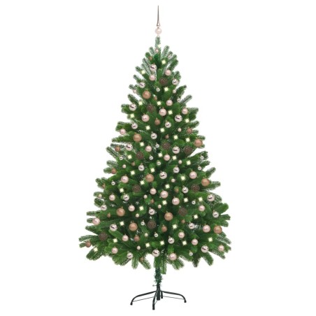 vidaXL Árbol de Navidad preiluminado con luces y bolas verde 210 cm
