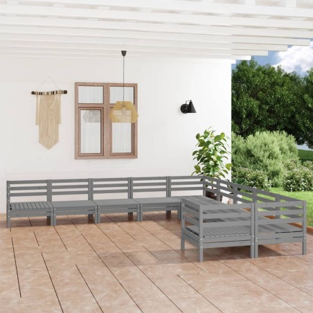 vidaXL Juego de muebles de jardín 10 piezas madera maciza de pino gris