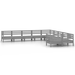 vidaXL Juego de muebles de jardín 10 piezas madera maciza de pino gris