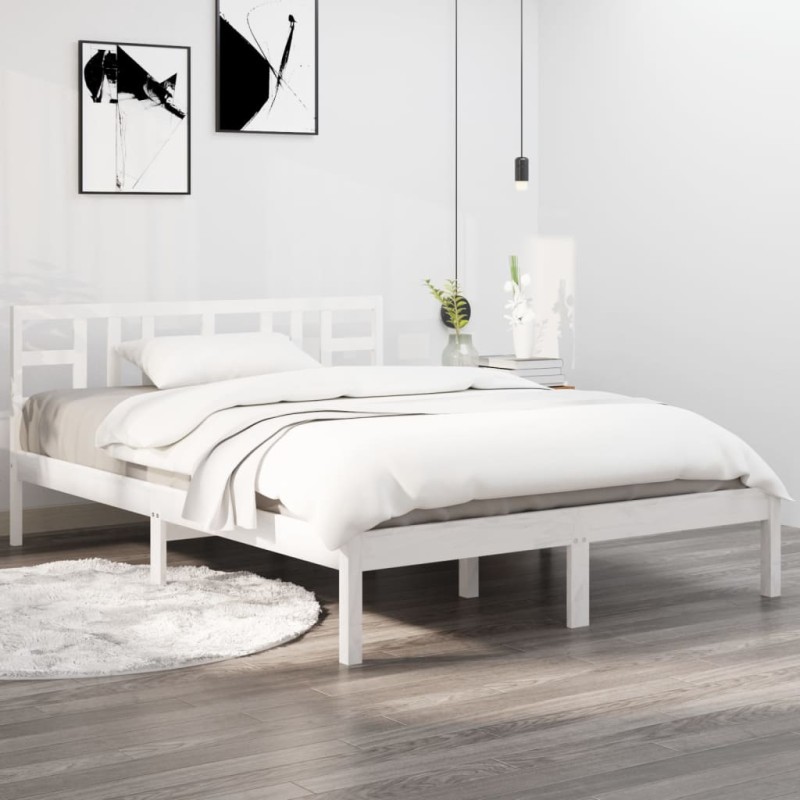 vidaXL Estructura de cama de madera maciza blanca 160x200 cm vidaXL Estructura de cama de madera maciza blanca 160x200 cm