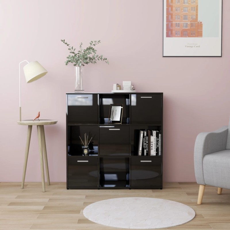 vidaXL Estantería madera contrachapada negro brillante 90x30x90 cm vidaXL Estantería madera contrachapada negro brillante 90x30x90 cm