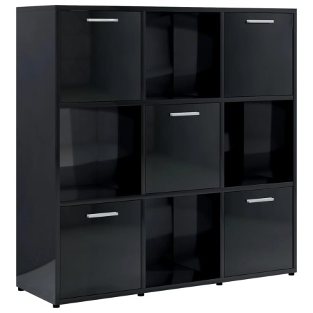 vidaXL Estantería madera contrachapada negro brillante 90x30x90 cm