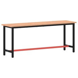 vidaXL Banco de trabajo madera maciza de haya y metal 200x55x81,5 cm
