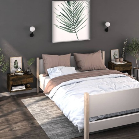 vidaXL Mesita de noche de pared 2 unidades color roble ahumado