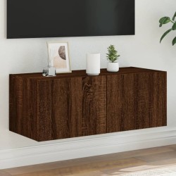 vidaXL Mueble de TV de pared con luces LED marrón roble 80x35x31 cm