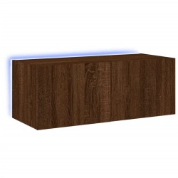 vidaXL Mueble de TV de pared con luces LED marrón roble 80x35x31 cm