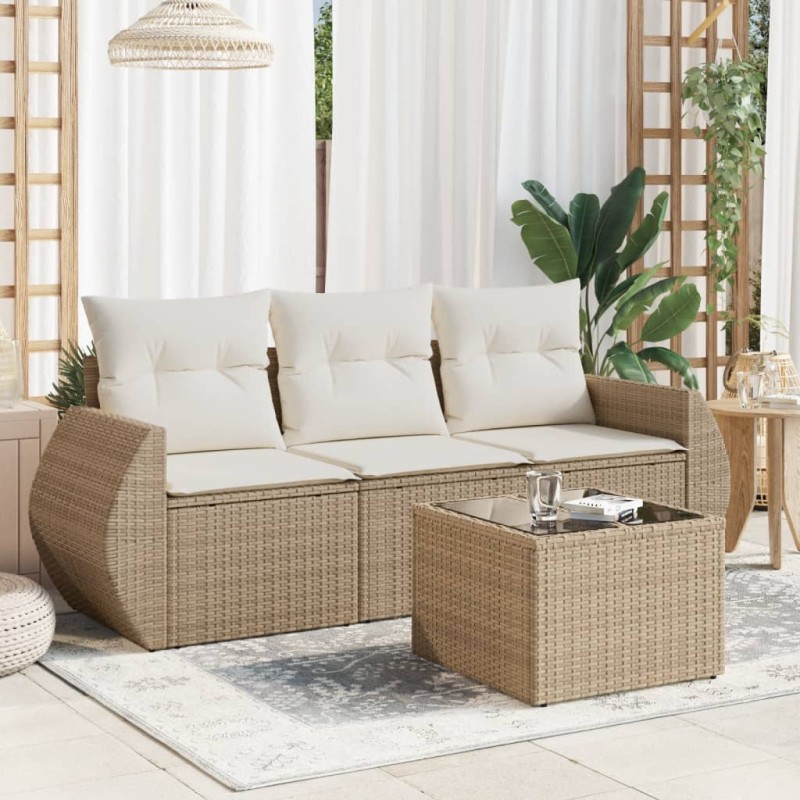 vidaXL Juego de sofás jardín con cojines 4 pzas ratán sintético beige vidaXL Juego de sofás jardín con cojines 4 pzas ratán sintético beige