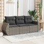 vidaXL Set de sofá de jardín 3 pzas y cojines ratán sintético gris