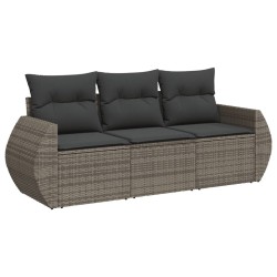 vidaXL Set de sofá de jardín 3 pzas y cojines ratán sintético gris