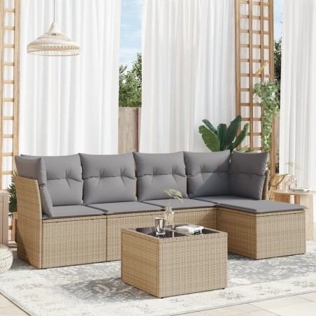 vidaXL Juego de sofás jardín con cojines 6 pzas ratán sintético beige