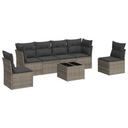 vidaXL Set de sofás de jardín 7 piezas con cojines ratán PE gris