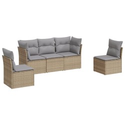 vidaXL Juego de sofás jardín con cojines 5 pzas ratán sintético beige