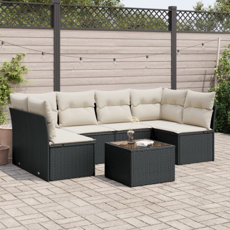 vidaXL Set de comedor de jardín 7 pzas y cojines ratán sintético negro