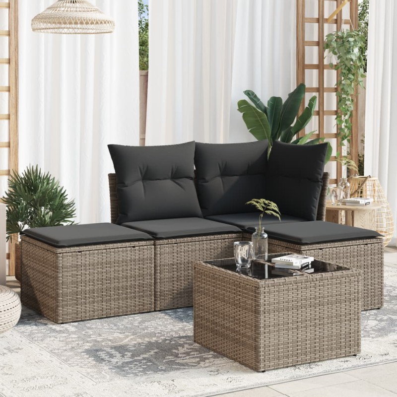 vidaXL Juego de sofás jardín con cojines 5 pzas ratán sintético gris vidaXL Juego de sofás jardín con cojines 5 pzas ratán sintético gris