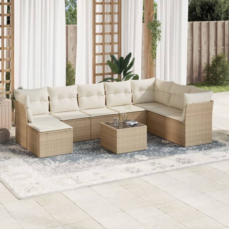 vidaXL Set de sofás de jardín 9 pzas con cojines ratán sintético beige